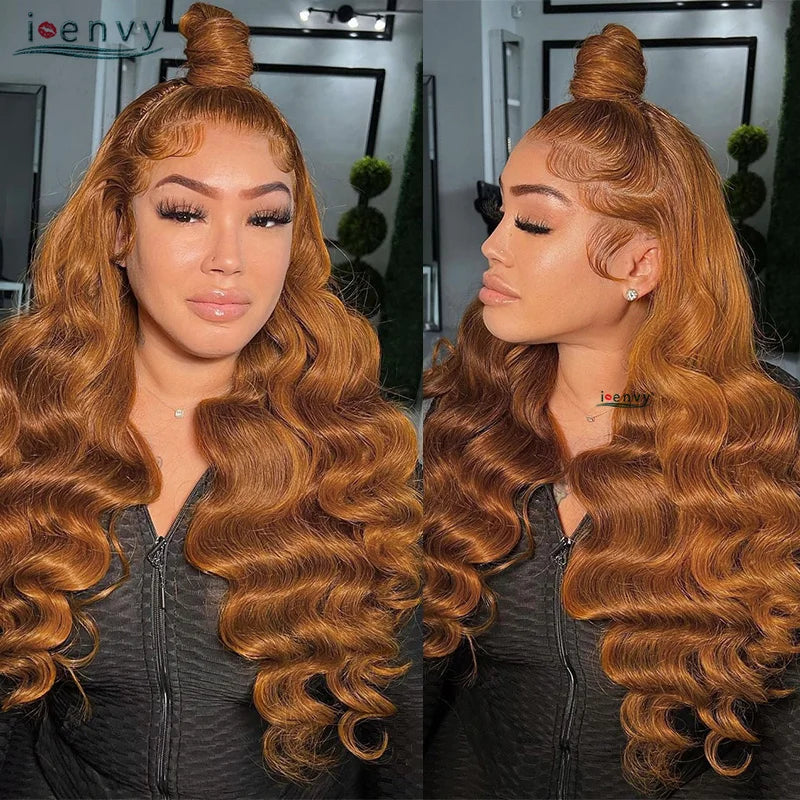 34'' Ginger Blonde Lace Front Wigs Pre Pluck