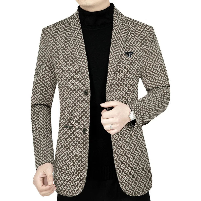Men Business Casual Blazers Jackets New Male Checkered
