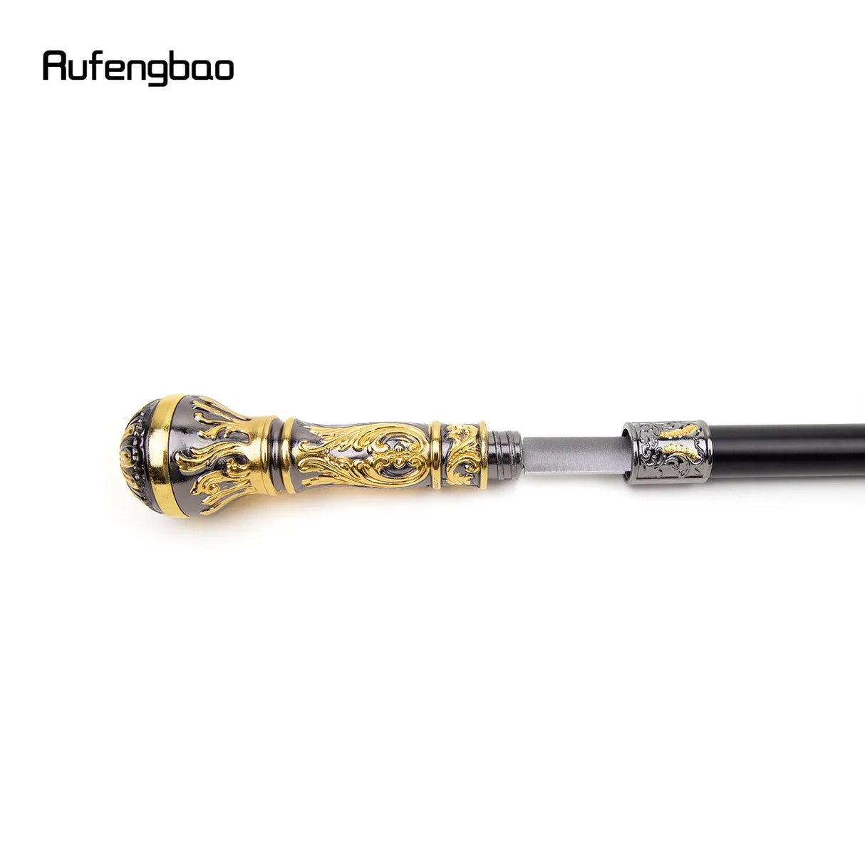 Golden Black Luxury Round Handle Walking Stick with
