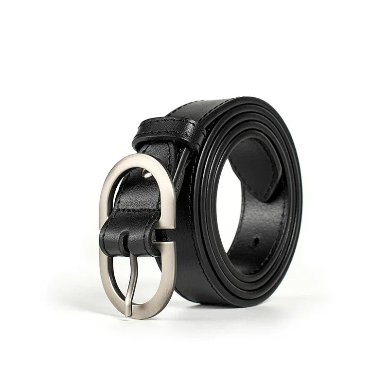 BEAUTODAY Belt Women Genuine Cow Leather Metal Oval