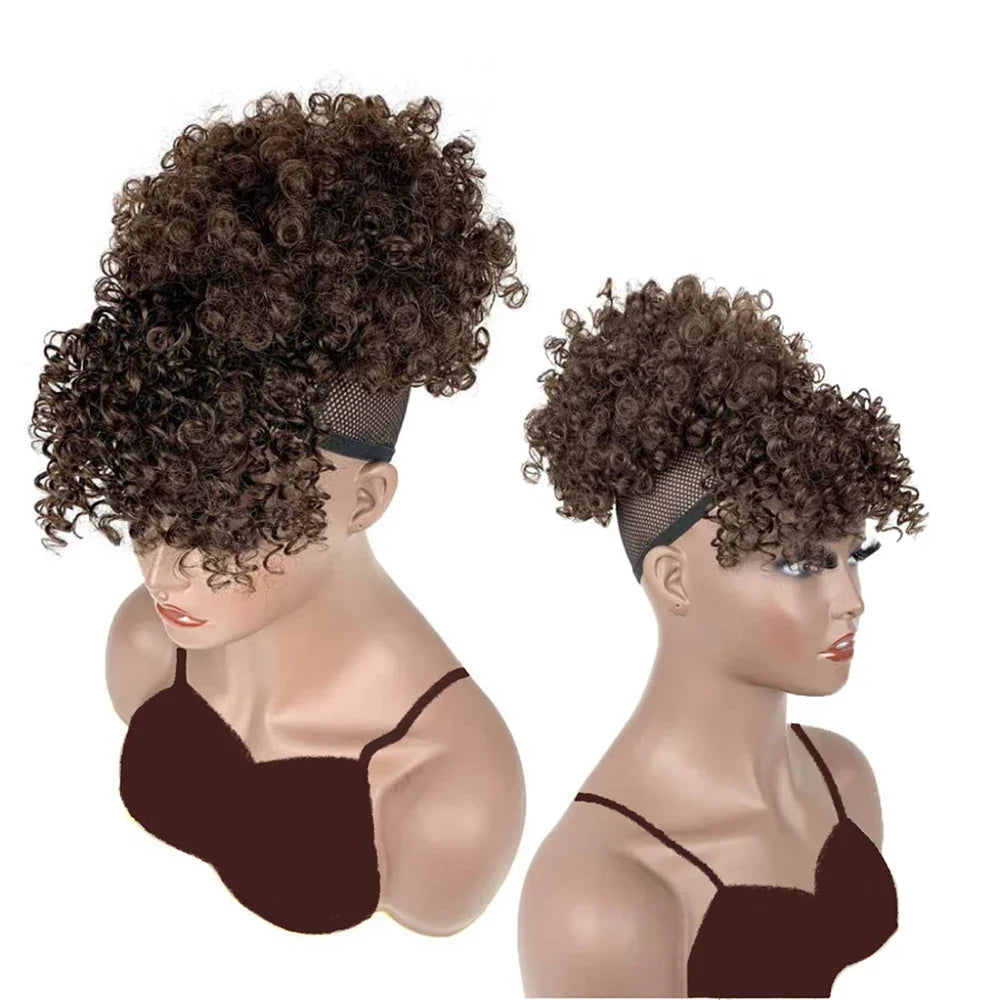 Afro Puff Drawstring Ponytail with Bangs Pineapple Updo