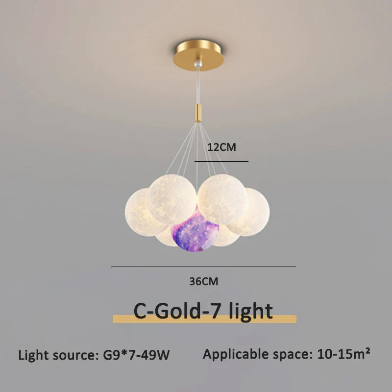 Modern 3D Moon Bubble Chandeliers Children's Room Decor
