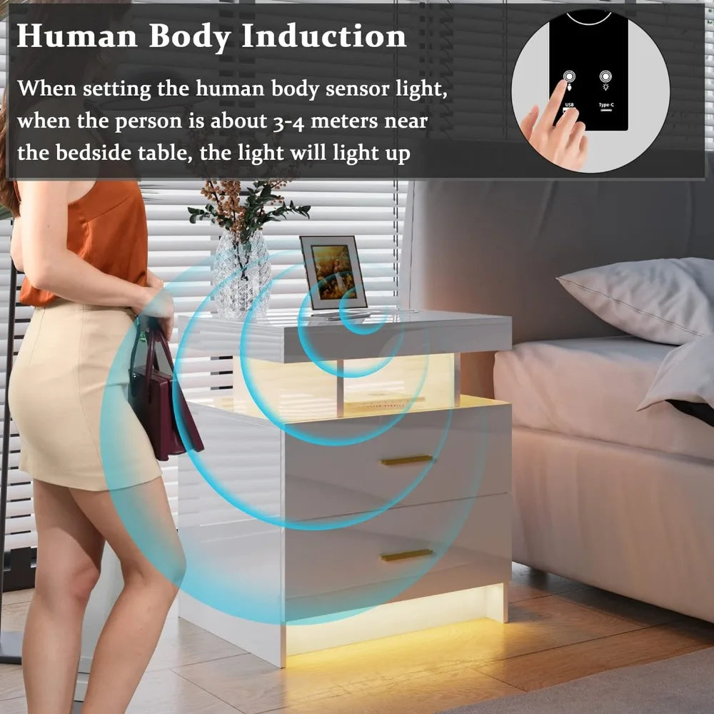 Auto LED Nightstand With Wireless Charging Station &
