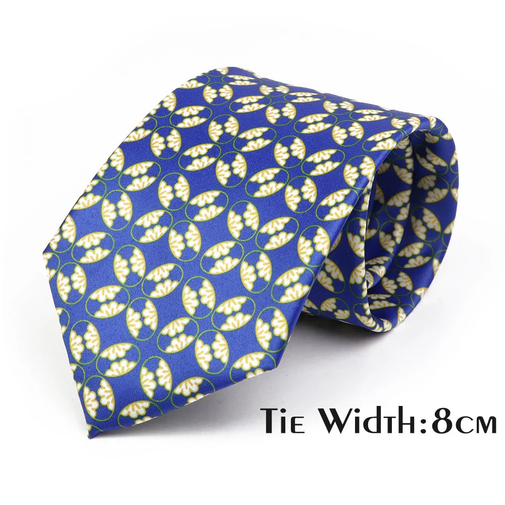 Vintage Floral Geometric Print Necktie Unique Style Mens