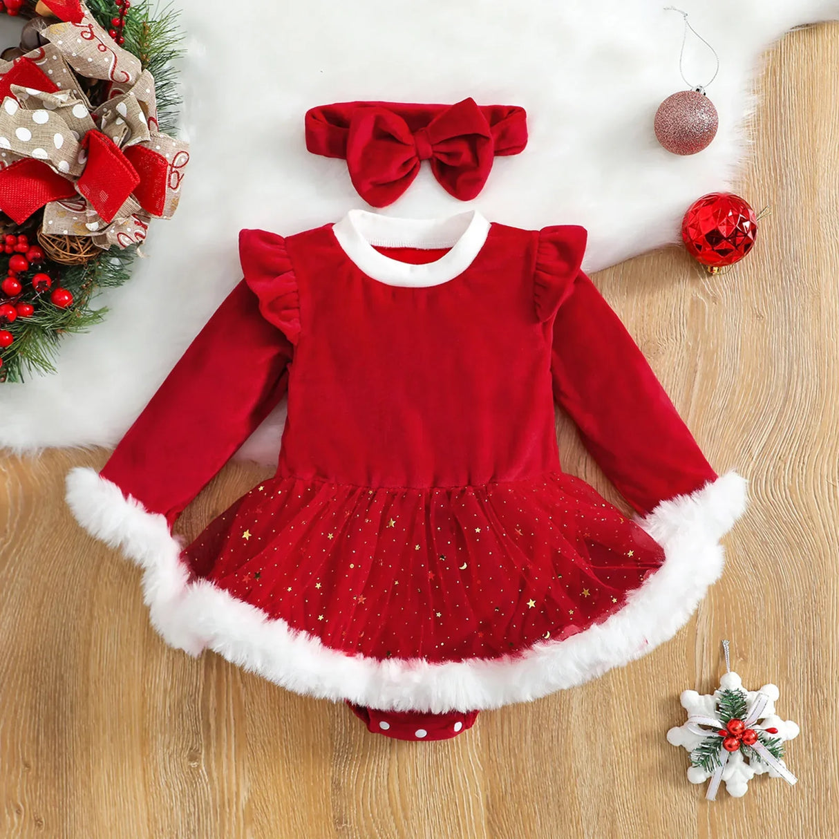 Ma&Baby 0-24M Christmas Baby Red Romper Newborn Toddler