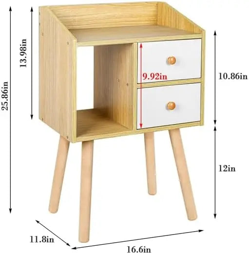 Night Stand, Bedside Table with Drawers Mid Century