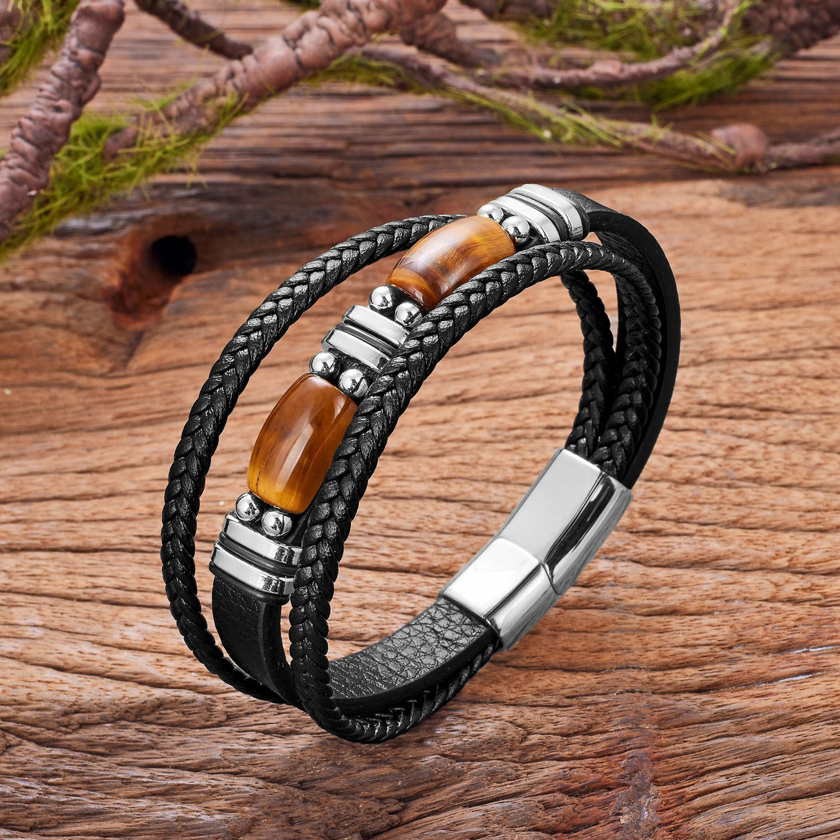 Natural Red Blue Tiger Eye Stone Men's Bracelet,Classic