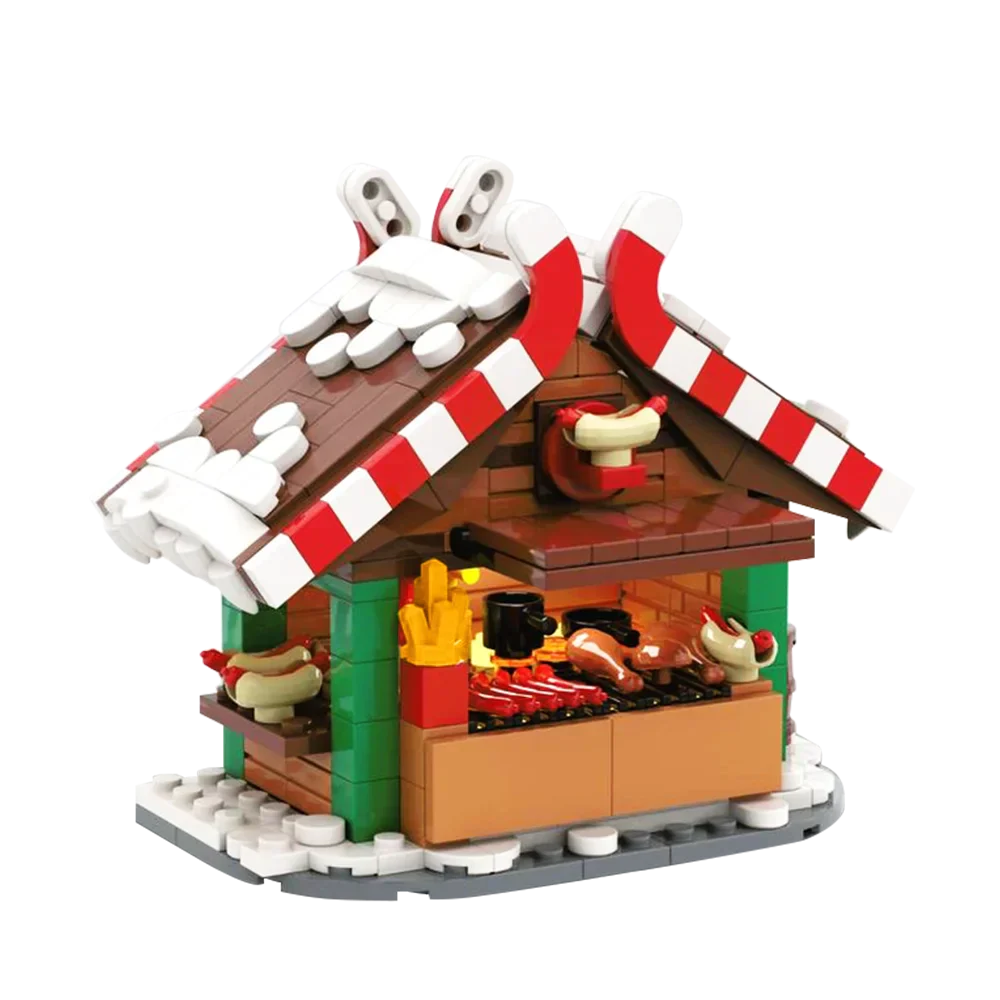 Gobricks MOC Winter Street View Christmas Grilling Stand