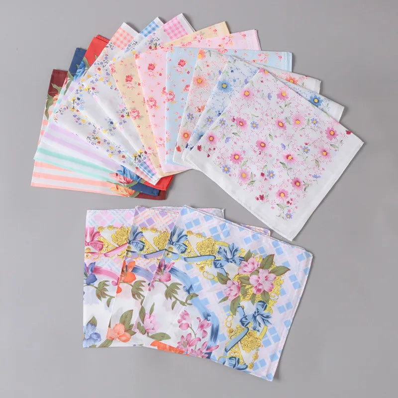 3Pcs 43x43cm Square Flower Printed Lady Women Handkerchiefs