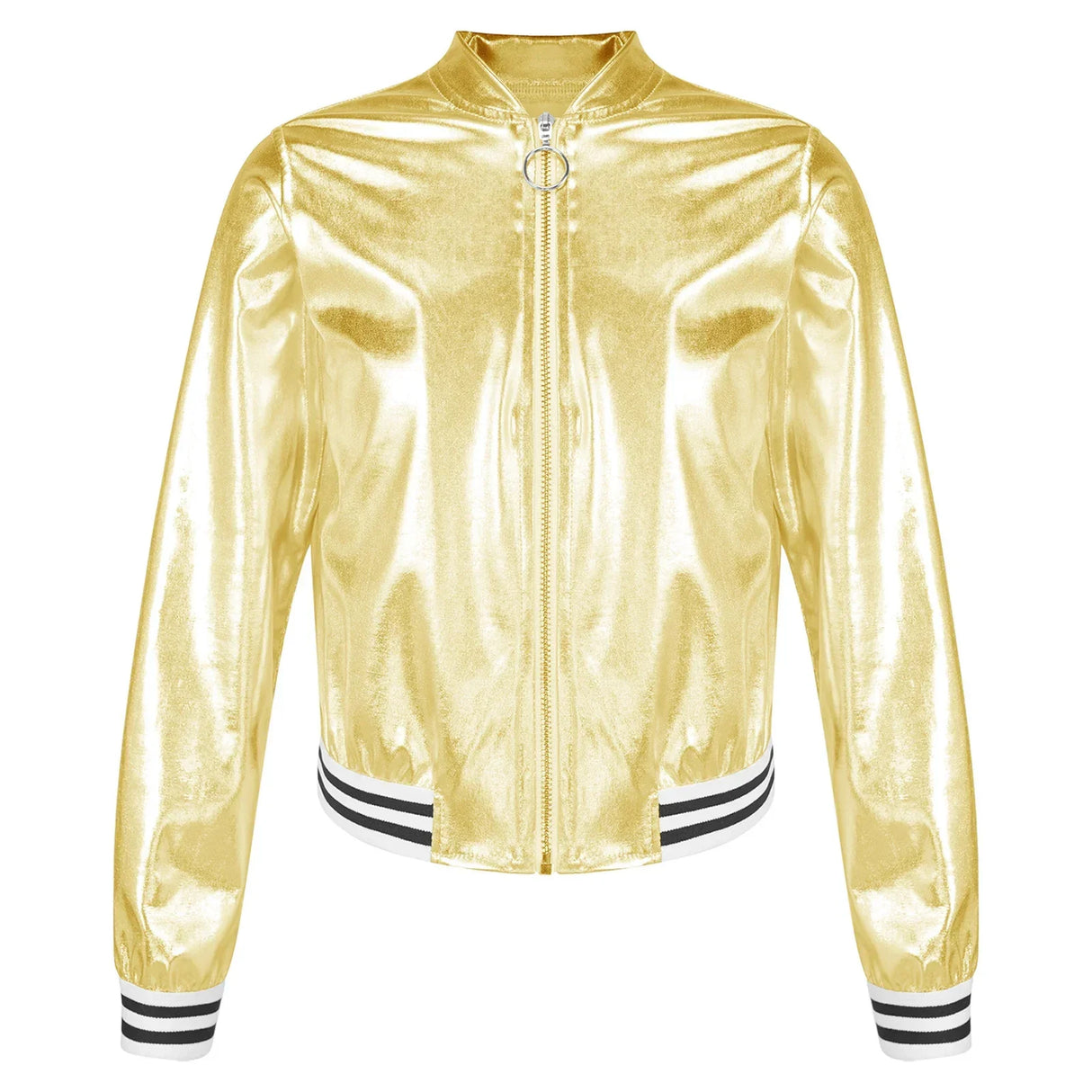 Kids Girls Shiny Baseball Jacket Bolero Disco Blazer
