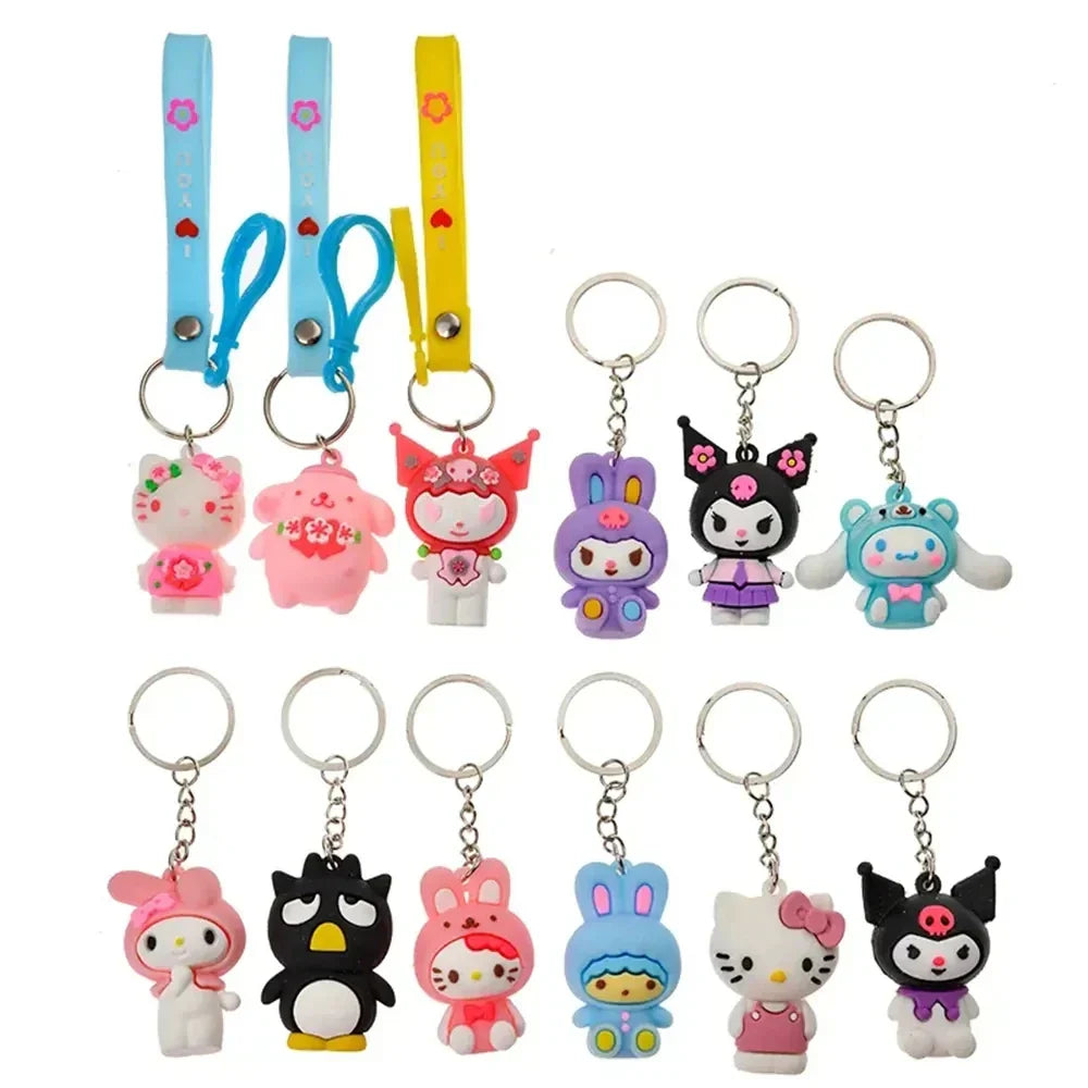 24Pcs Sanrio Keychain Kawaii Kitty Cinnamoroll Kuromi Anime