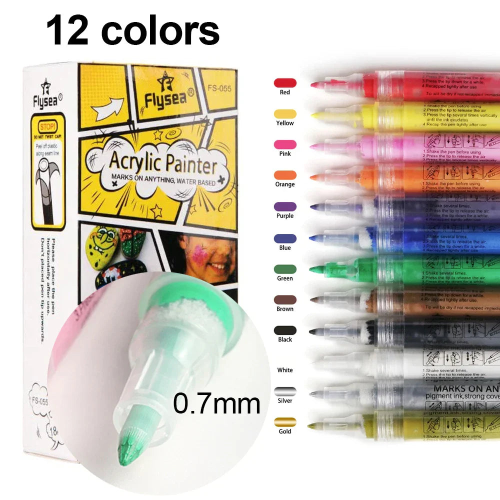 12/18/24Colors Nail Art Graffiti Pen Set Waterproof Drawing