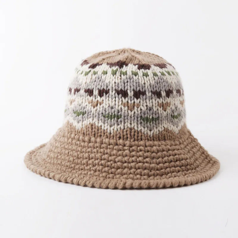 Female Knitting Bucket Hats Harajuku Bucket Hat Fishing