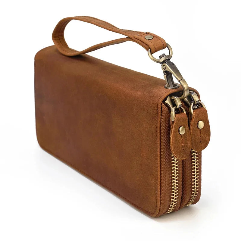 Newsbirds Womens Men s Clutch Wallet Vintage Crazy Horse Leather Zipper Long Wallets Purse for 6" Phone Card Pocket Carteira