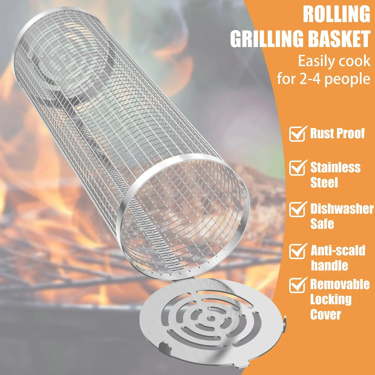 Stainless Steel BBQ Grill Basket Set Cylinder Barbecue
