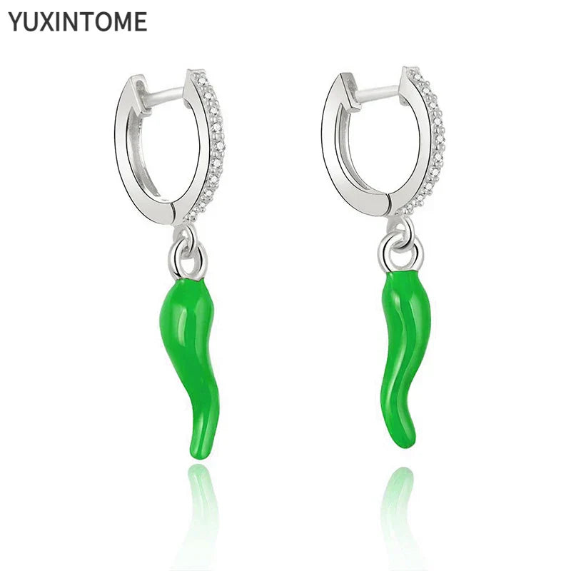 Yellow Red Small Chili Hoop Earrings For Women