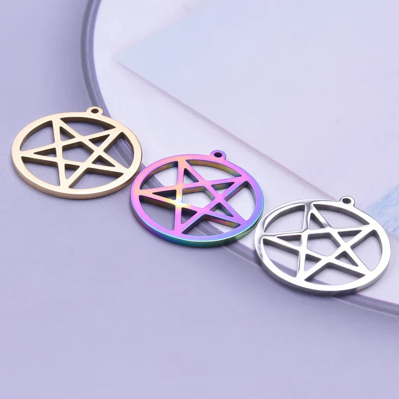 5pcs Hollow Round Pentagram Charm for Jewelry Making