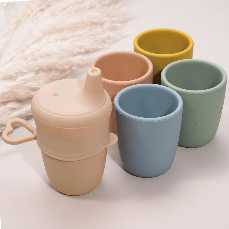 Multicoloured Baby Silicone Cup With Cover Eco-friendly Detachable