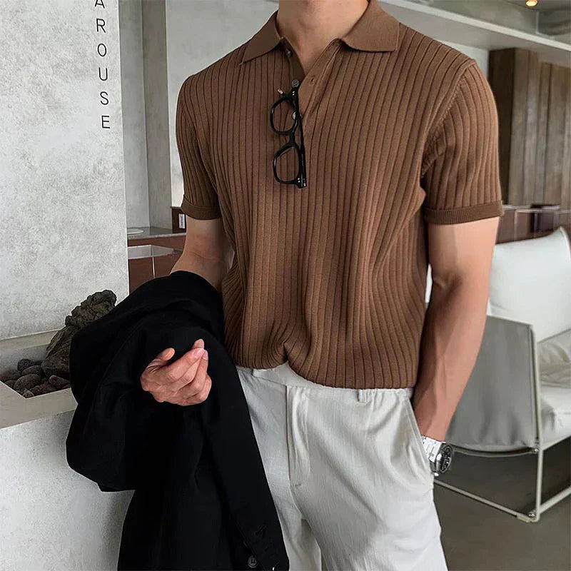 Men's Clothing Luxury Knit Polo Shirt Casual Striped