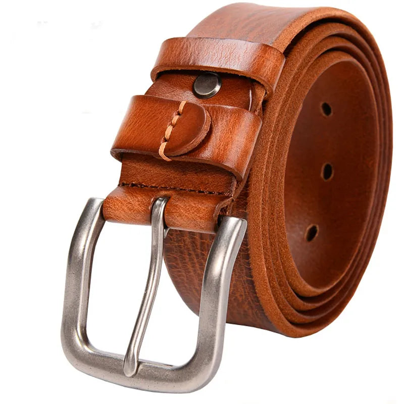 3.8CM Top Cowhide Men's Belt with Copper Buckle