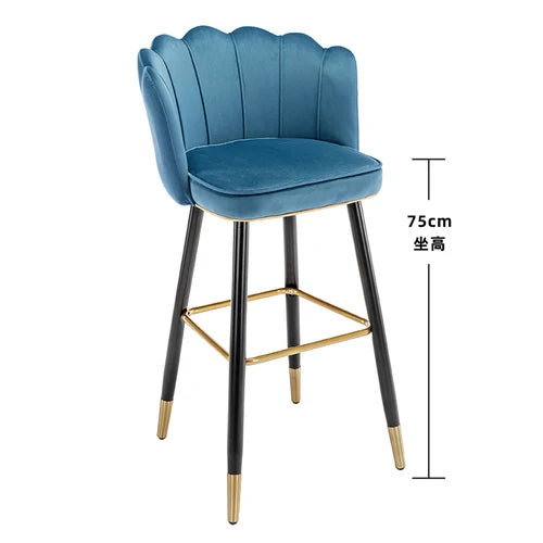 Leather High Bar Chair Modern Nordic Luxury Blue