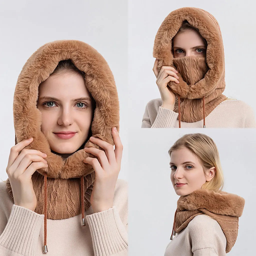 Winter Women 3in1 Knitted Ski Hat With Scarf