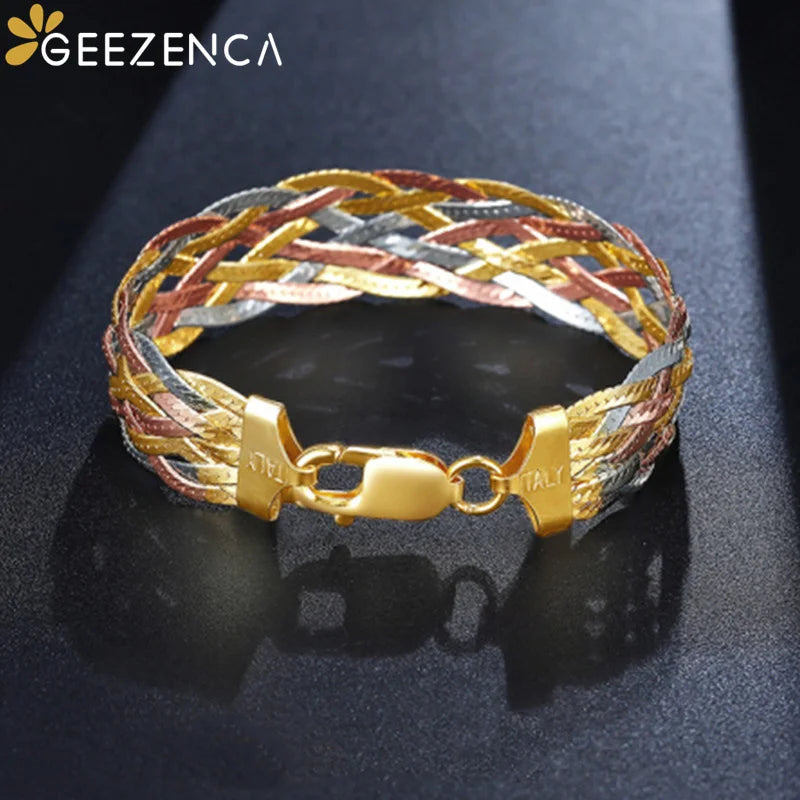 Real 925 Sterling Silver Three Color Gold Plated