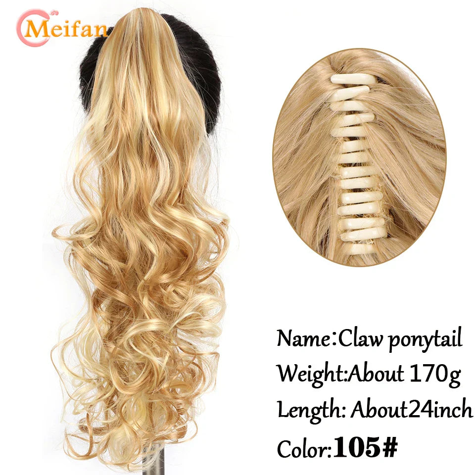 MEIFAN Long Synthetic Wavy Clip in Hair Ponytail