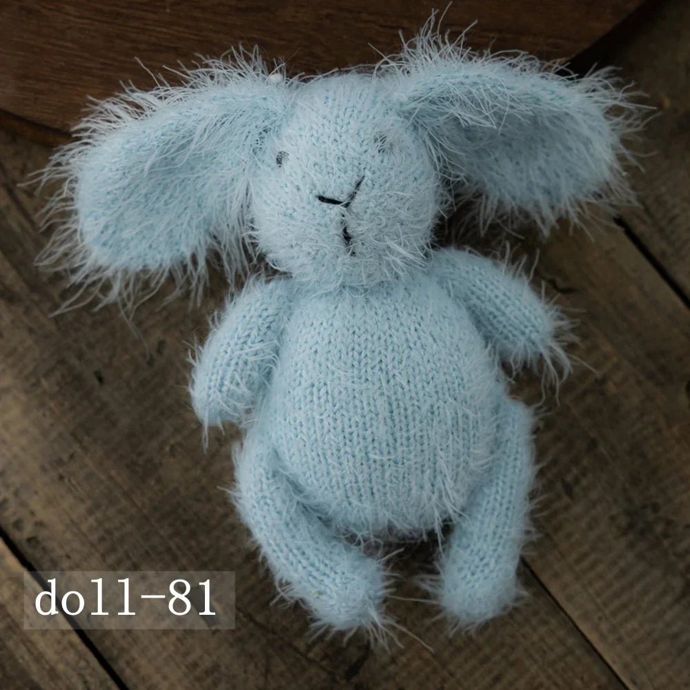 Hand-Knitted Bunny Toys Newborn Photography Props Fluffy Stuffed Rabbit Dolls for Newborn Props Baby Photography Accessories