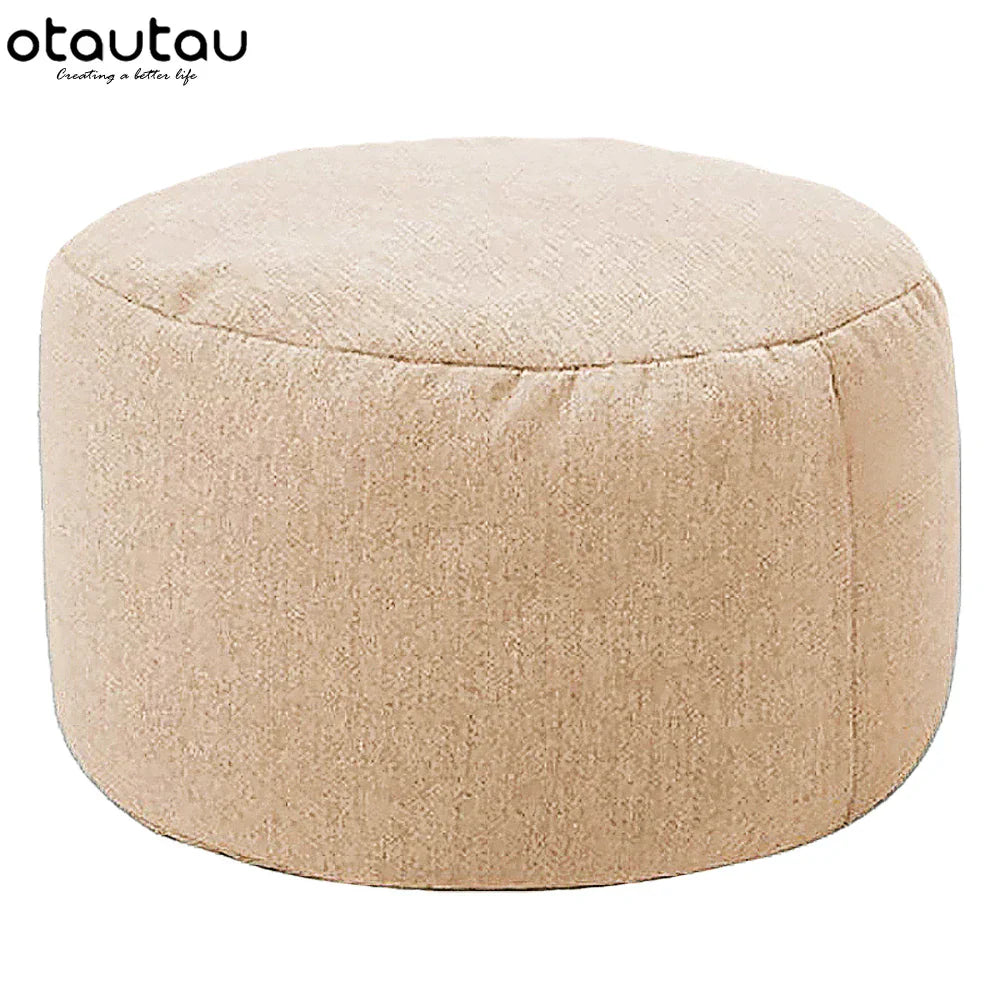 OTAUTAU Round Stool D30cm*H20cm Linen Bean Bag Ottoman
