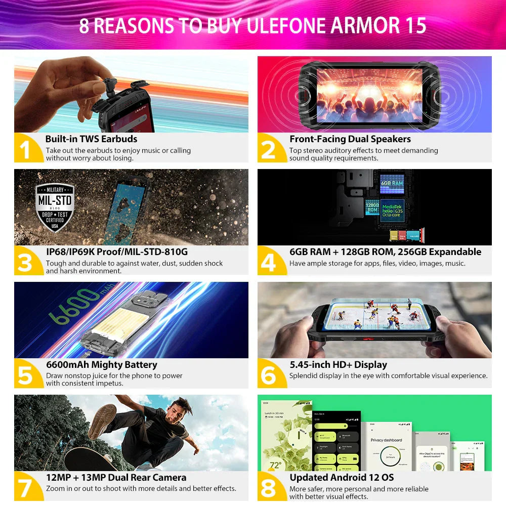 Ulefone Armor 15 Rugged Phone Android 12 Smartphone