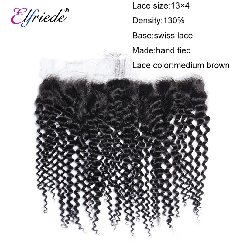 Elfriede Natural Black Kinky Curly Bundles with Frontal