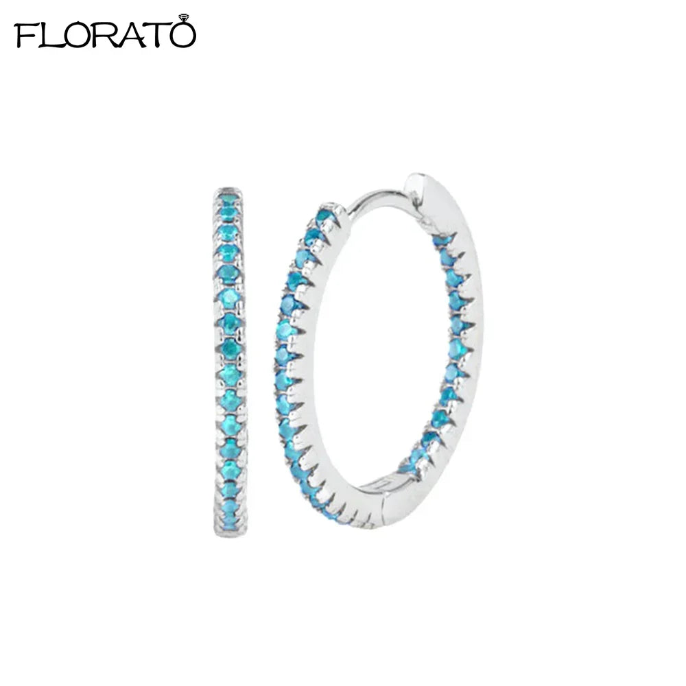 Minimalist 925 Silver Needle 15mm Crystal Hoop Earring