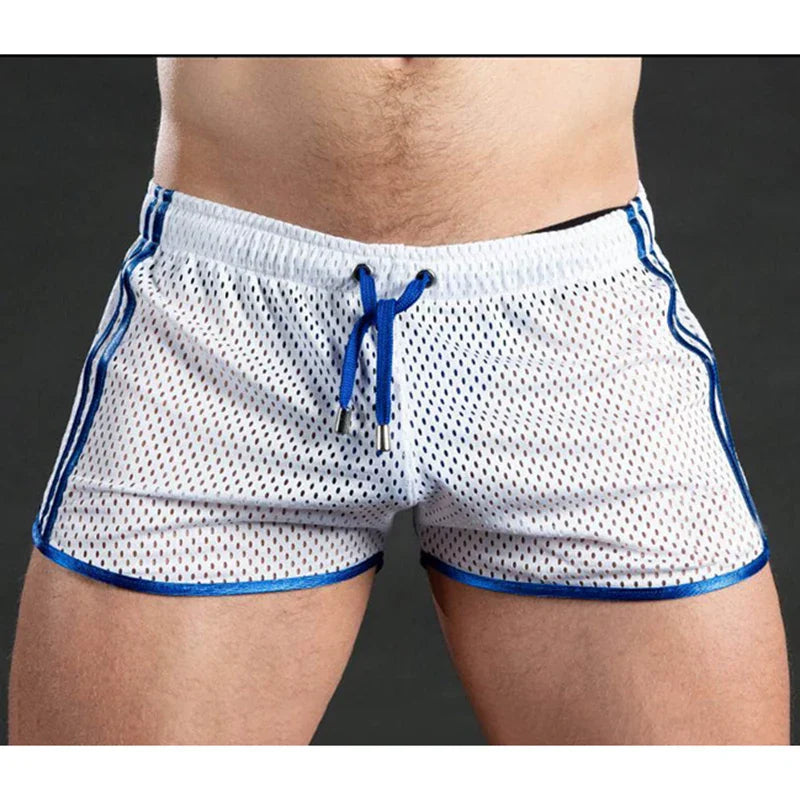 Men Casual Shorts Mesh Sexy Breathable Boxer Shorts