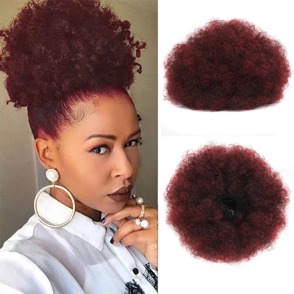 Afro Puff Drawstring Ponytail with Bangs Pineapple Updo