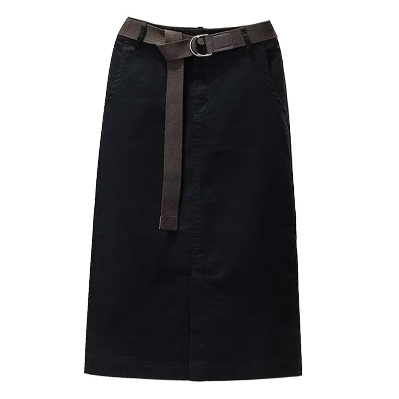 Plus Size Slim High Waist Front Slit Midi