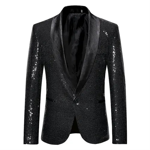 Shiny Gold Sequin Glitter Embellished Blazer Jacket Men