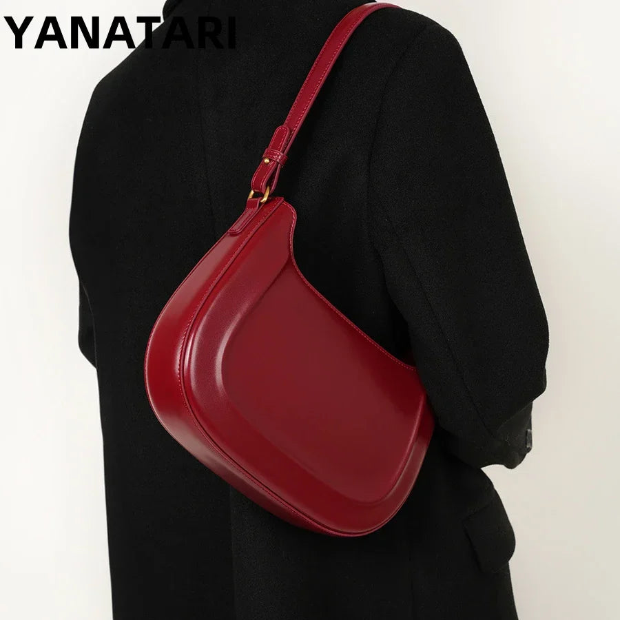 Genuine leather red shoulder bag woman minimalist crossbody