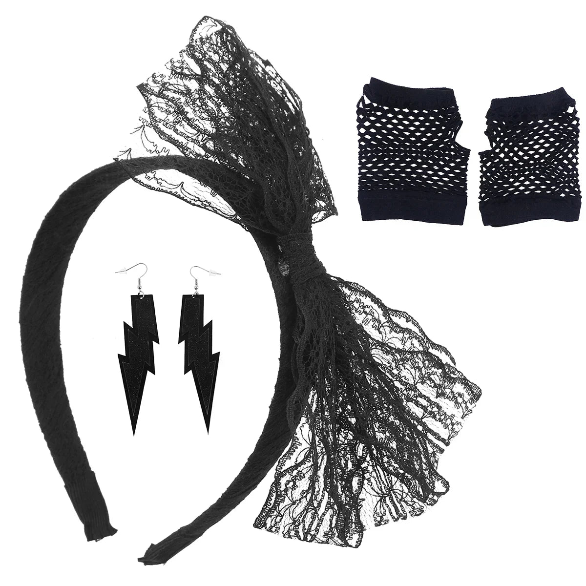 80S Headband Lace Party Accessories Gloves Costume Earrings