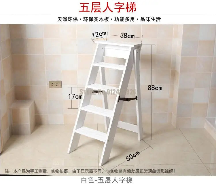 Solid Wood Household Multifunctional Folding Ladder Chair Indoor