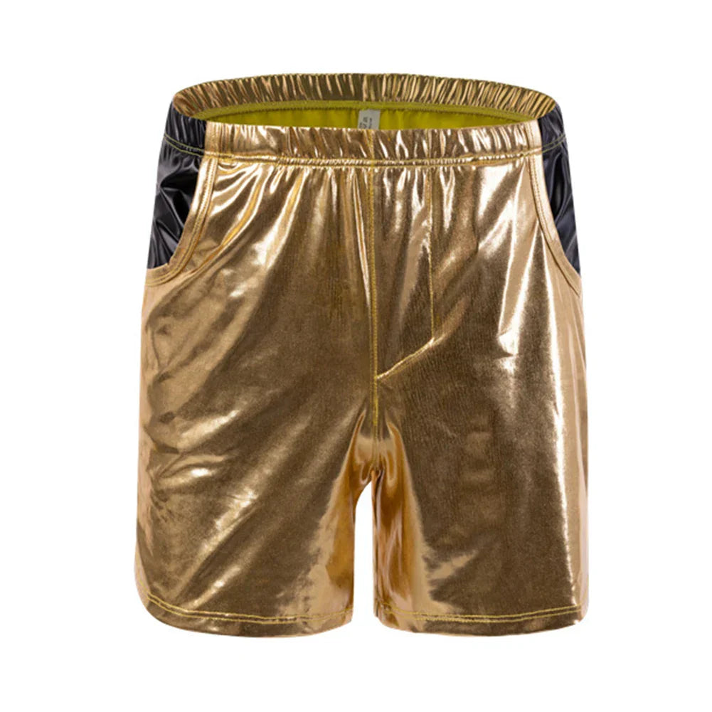Mens Gold Shiny Tight Leather Tank Tops Boxer