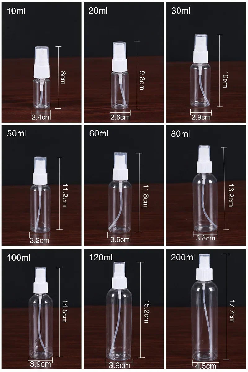 20Pcs Spray Bottle 10/20/30/50/60/80/100/120/ml Plastic Refillable Bottles Mist