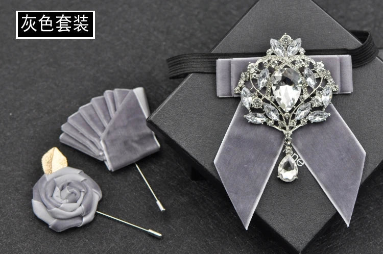 Men's Wedding Bow Tie Pins Set Luxury Rhinestone