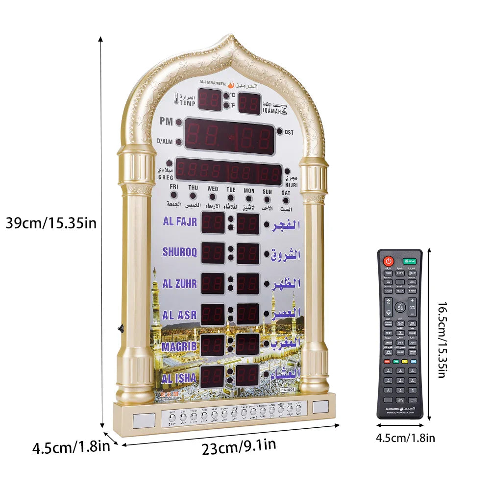 12V Azan Mosque Calendar Muslim Prayer Wall Clock