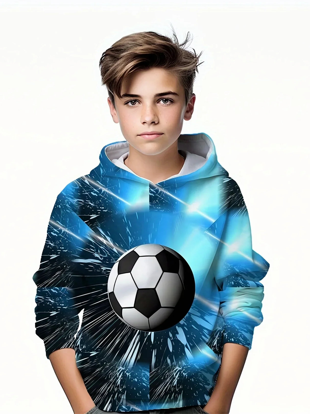 Child Fashion Football 3D Printed Boys Casual Hooded