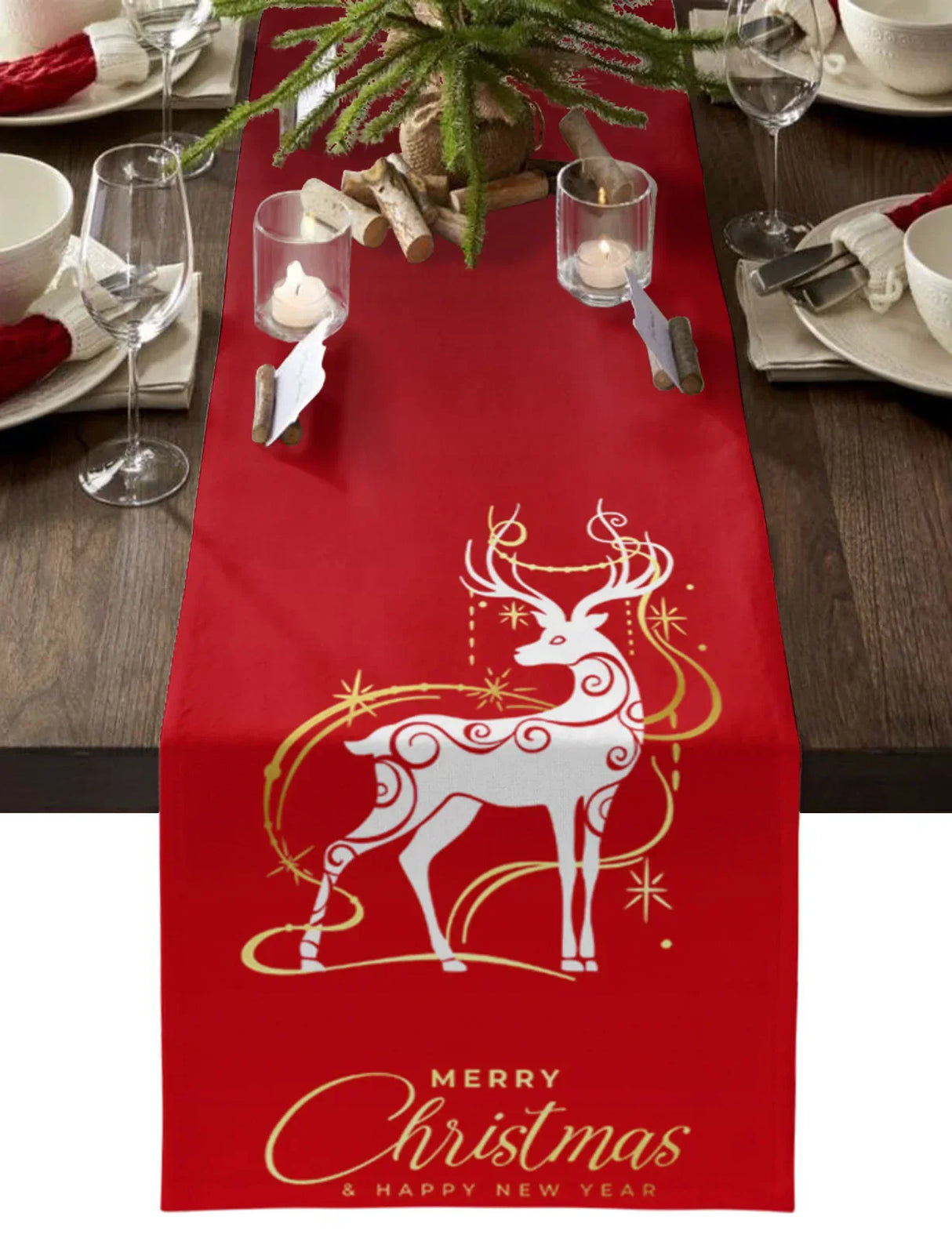 Christmas Snowflake Texture Linen Table Runners Wedding Decoration