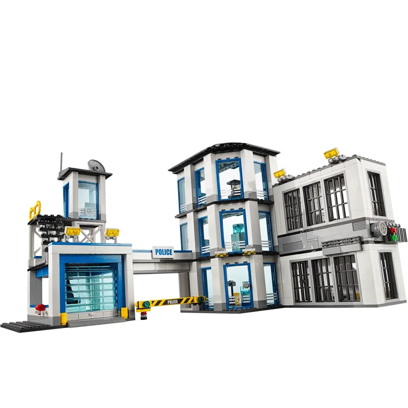 City Police Station Guard Building Blocks Helicopter Car