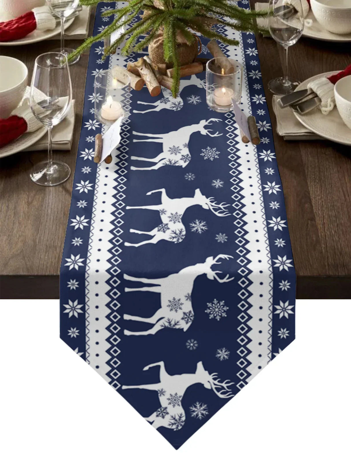 Christmas Snowflake Elk Linen Stain Resistant Table Runner