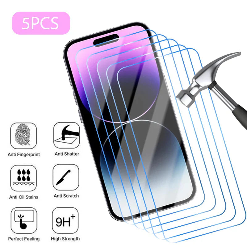 5PCS Protective Glass For iPhone 14 13 12