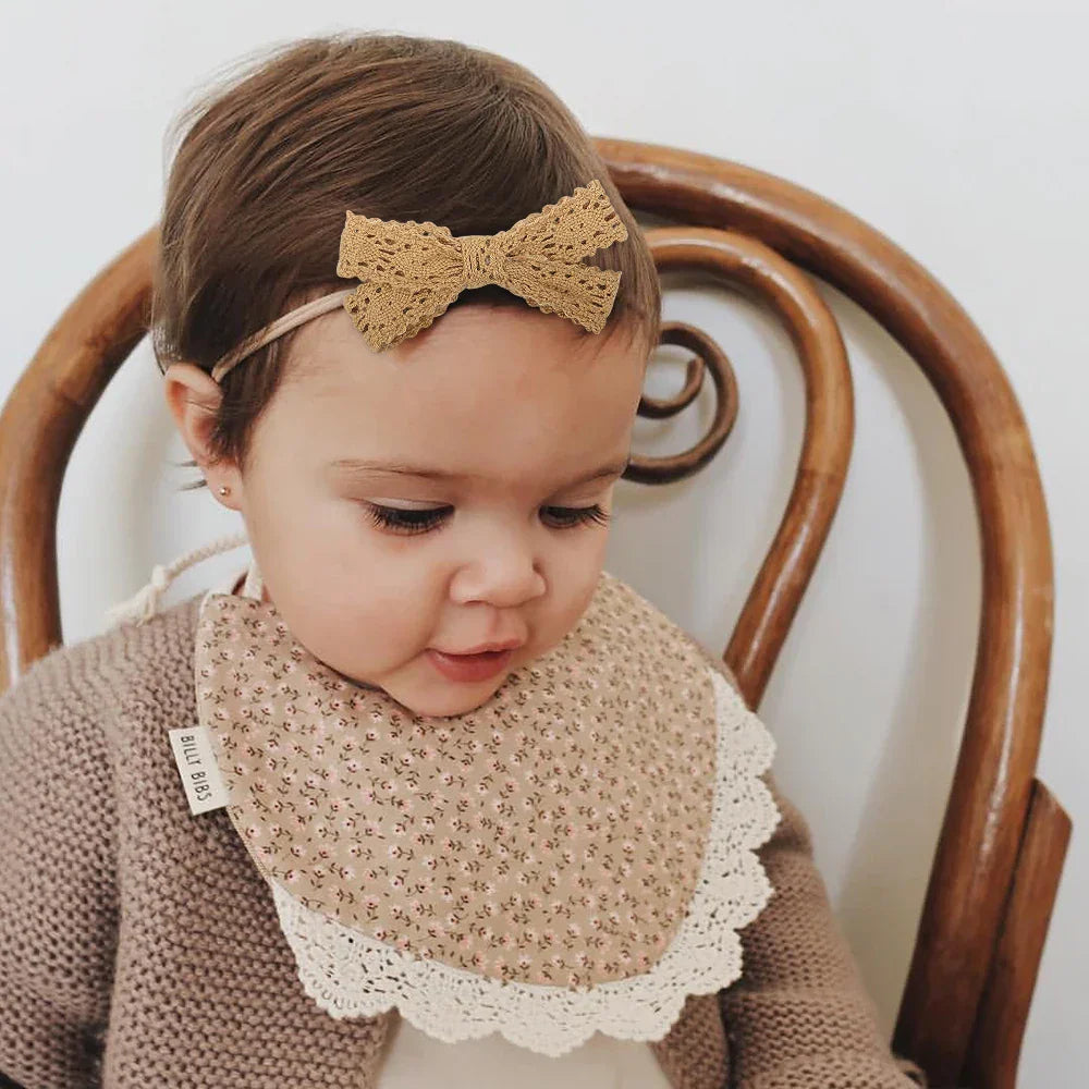 2Pcs Newborn Elastic Hair Bands Lace Bows Soft